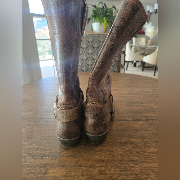 Frye Distressed Brown Harness Boots - Picture 1 of 7